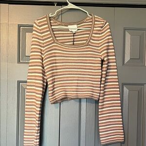 Striped Cropped Knit Sweater - Pink & Cream Stripes